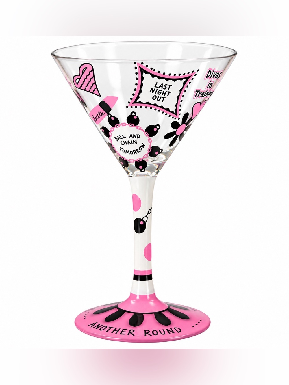 Lolita Pink and Black Bachelorette Martini Glass